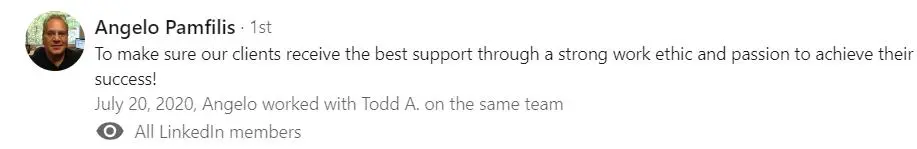A text box with the words " best support through a person."
