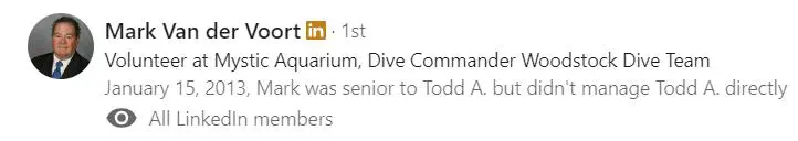 A person 's profile for the dive commander