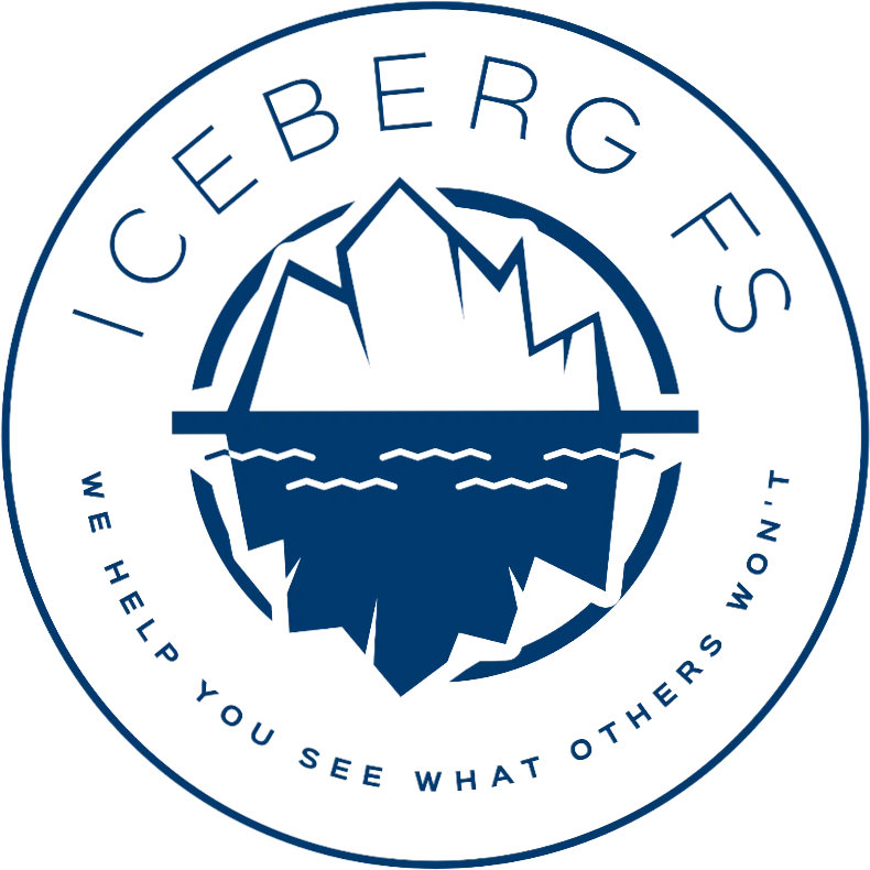 A blue and green logo for the iceberg fs.